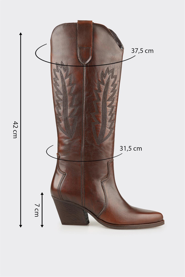 Kahve Deri Kadın Western Çizme