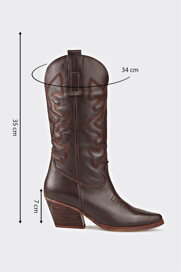 Kahve deri kadın çizme - Elle Shoes