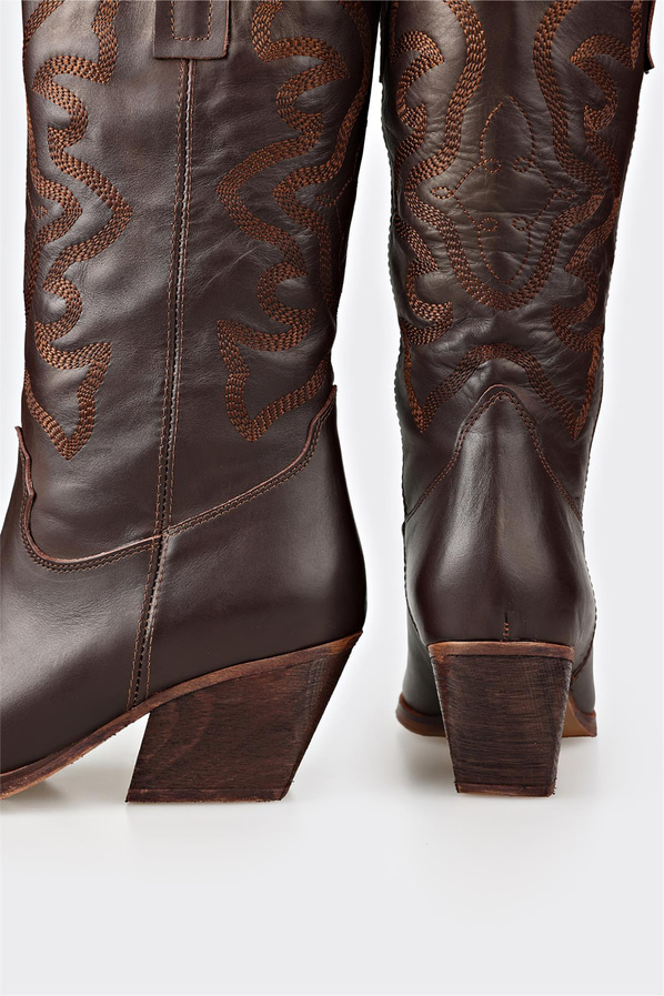 Kahve deri kadın çizme - Elle Shoes