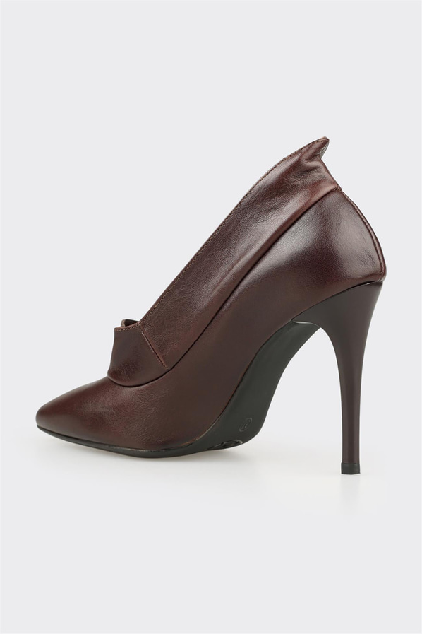 Kahve deri simli ince topuklu kadın ayakkabı, rahat kullanım için - Elle Shoes