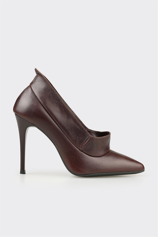Kahve deri simli ince topuklu kadın ayakkabı, rahat kullanım için - Elle Shoes