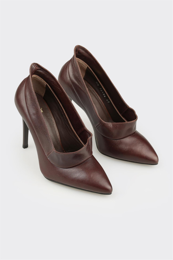 Kahve deri simli ince topuklu kadın ayakkabı, rahat kullanım için - Elle Shoes
