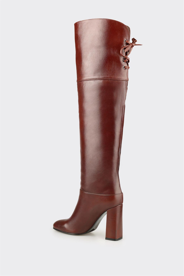 Kahve Deri Kadın Yüksek Topuk Çizme