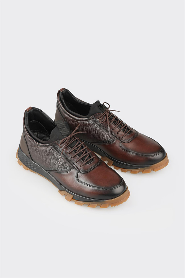 Kahve deri erkek günlük ayakkabı, günlük kullanım için - Elle Shoes