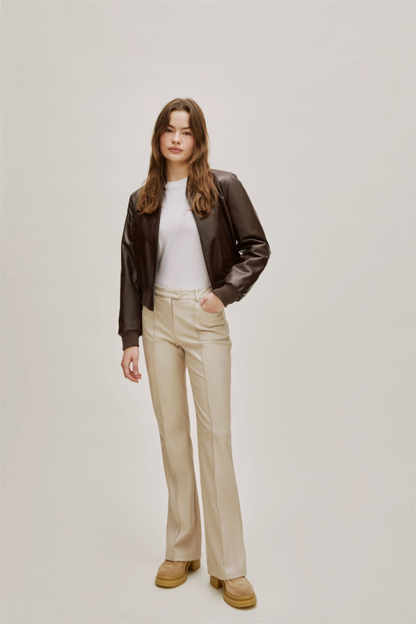 Kahve deri kadın bomber ceket - Elle Shoes