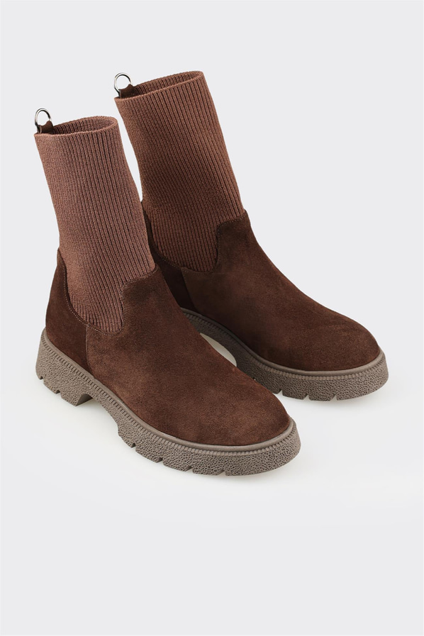 Kahve örgü dokulu kadın bot, rahat kullanım için - Elle Shoes