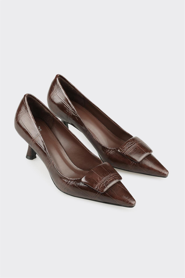 Kahve Kadın Orta Topuk Ayakkabı