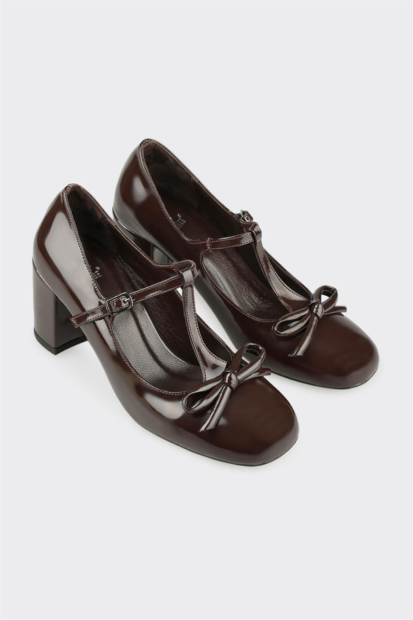Kahve deri kare burunlu dolgu topuklu kadın ayakkabı, ofis stili için - Elle Shoes