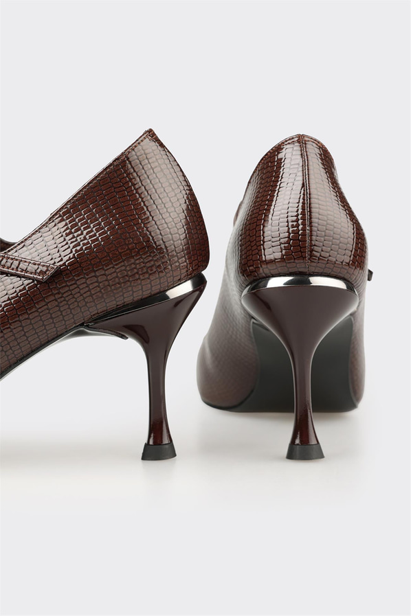 Kahve metalik ince topuklu kadın ayakkabı, rahat kullanım için - Elle Shoes