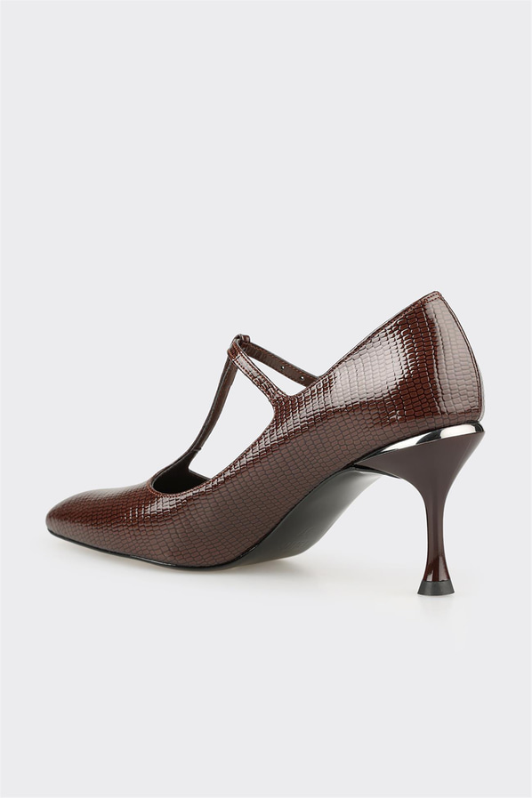 Kahve metalik ince topuklu kadın ayakkabı, rahat kullanım için - Elle Shoes