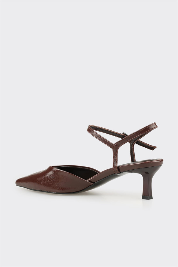Kahve deri sivri burunlu ince topuklu kadın ayakkabı, ofis stili için - Elle Shoes