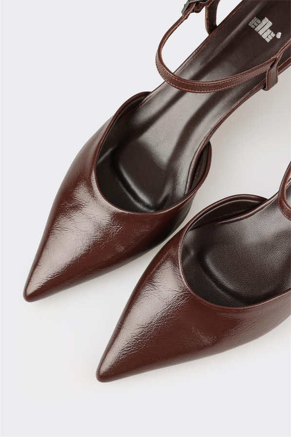 Kahve deri sivri burunlu ince topuklu kadın ayakkabı, ofis stili için - Elle Shoes