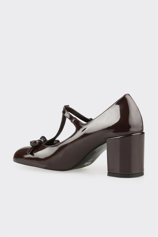 Kahve deri kare burunlu dolgu topuklu kadın ayakkabı, ofis stili için - Elle Shoes