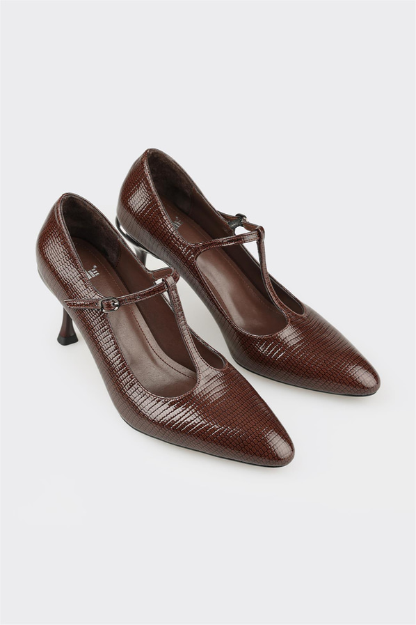 Kahve metalik ince topuklu kadın ayakkabı, rahat kullanım için - Elle Shoes
