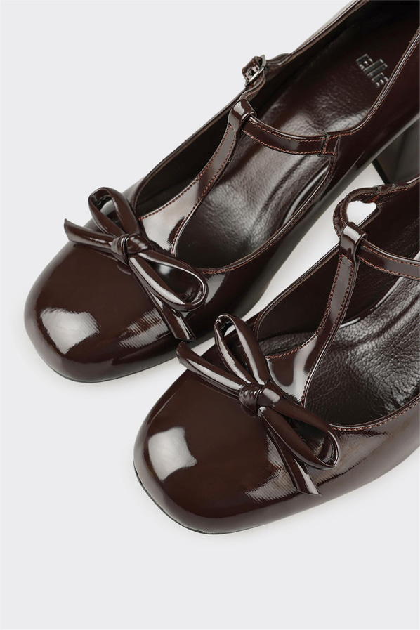 Kahve deri kare burunlu dolgu topuklu kadın ayakkabı, ofis stili için - Elle Shoes