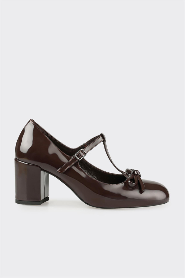 Kahve deri kare burunlu dolgu topuklu kadın ayakkabı, ofis stili için - Elle Shoes
