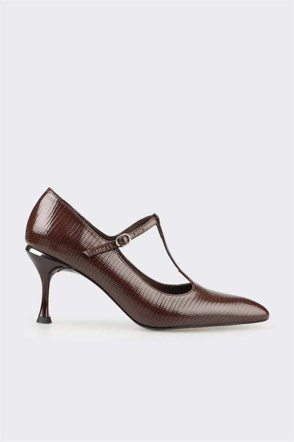 Kahve metalik ince topuklu kadın ayakkabı, rahat kullanım için - Elle Shoes