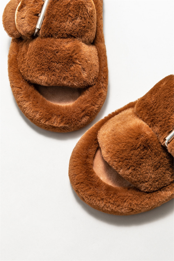 Kahve kadın düz terlik - Elle Shoes