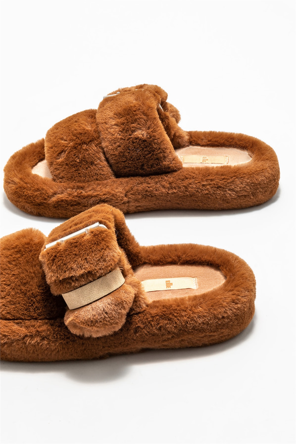 Kahve kadın düz terlik - Elle Shoes