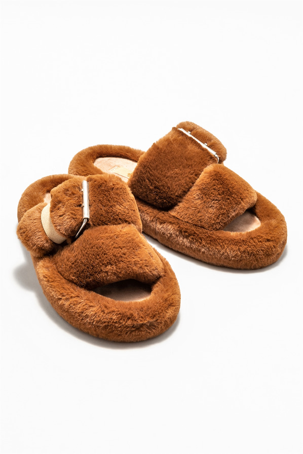 Kahve kadın düz terlik - Elle Shoes