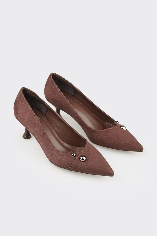 Kahve simli ince topuklu kadın ayakkabı, rahat kullanım için - Elle Shoes