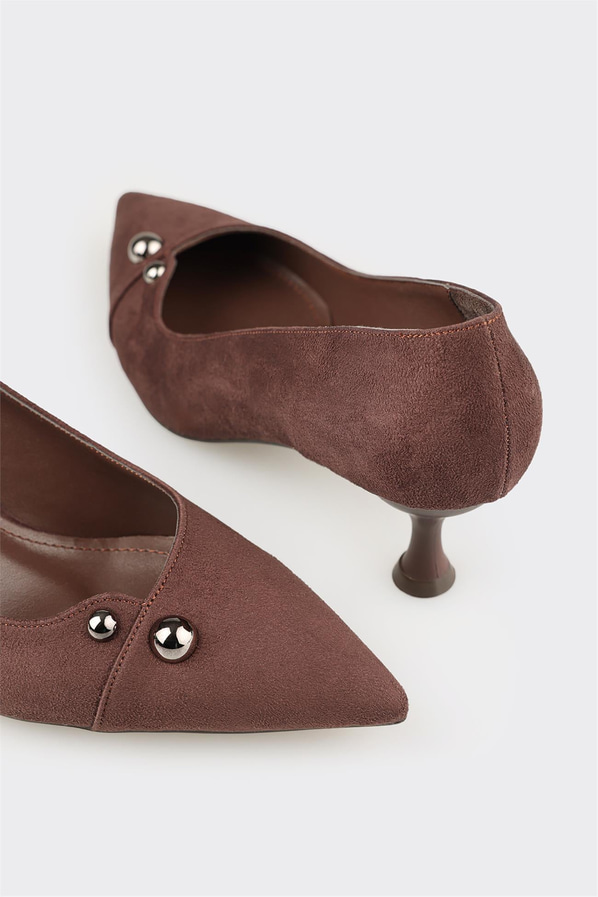 Kahve simli ince topuklu kadın ayakkabı, rahat kullanım için - Elle Shoes