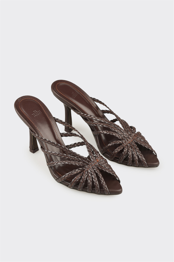 Kahve topuklu kadın terlik - Elle Shoes