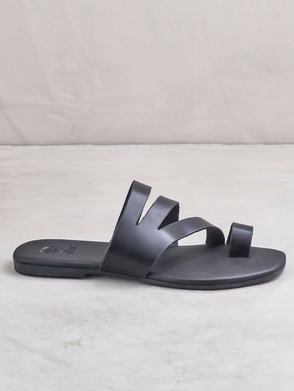 Siyah deri kadın düz terlik - Elle Shoes
