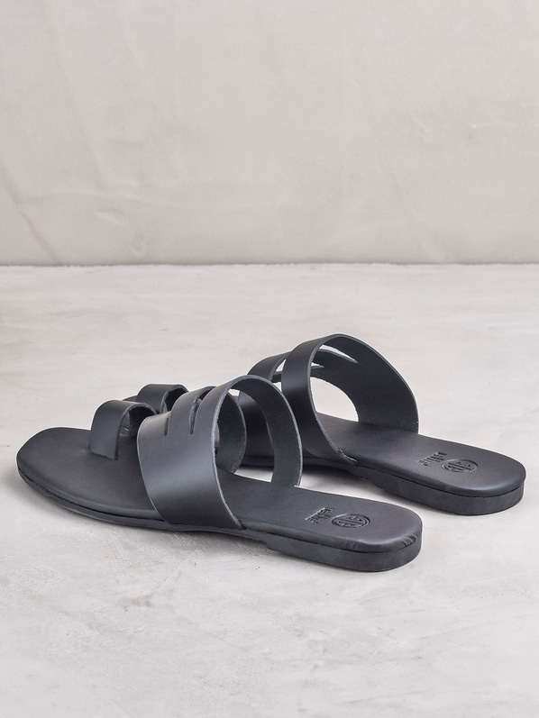 Siyah deri kadın düz terlik - Elle Shoes