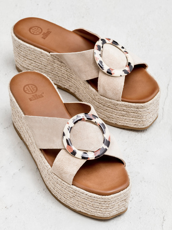 Bej deri kadın düz terlik - Elle Shoes