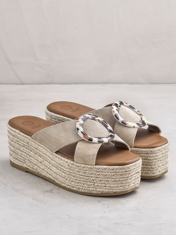 Bej deri kadın düz terlik - Elle Shoes