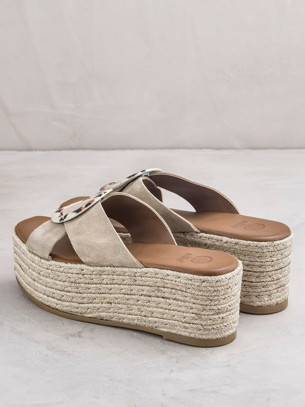 Bej deri kadın düz terlik - Elle Shoes