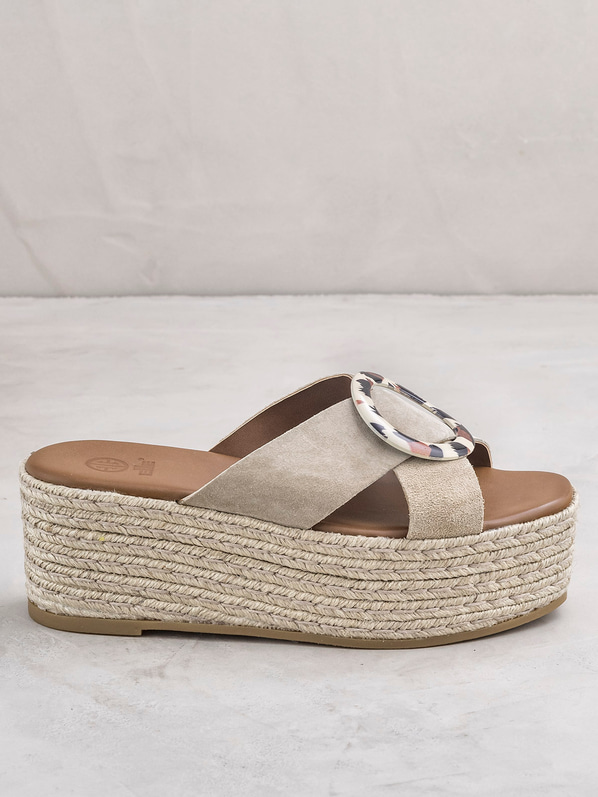 Bej deri kadın düz terlik - Elle Shoes
