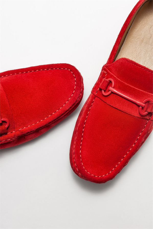 Kırmızı deri erkek loafer, günlük kullanım için - Elle Shoes