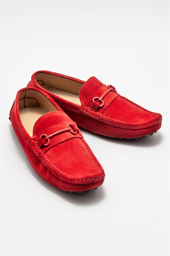 Kırmızı deri erkek loafer, günlük kullanım için - Elle Shoes