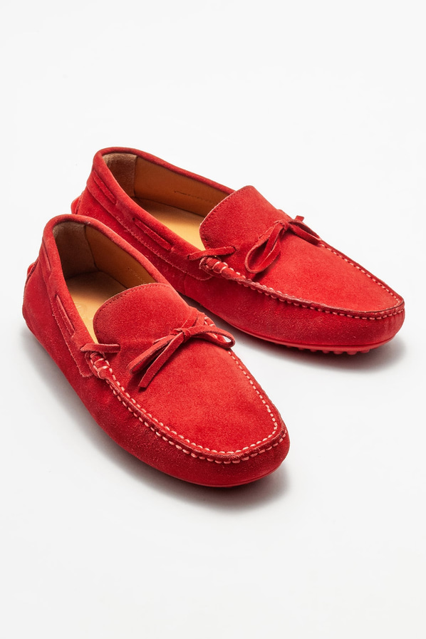Kırmızı deri erkek loafer, günlük kullanım için - Elle Shoes