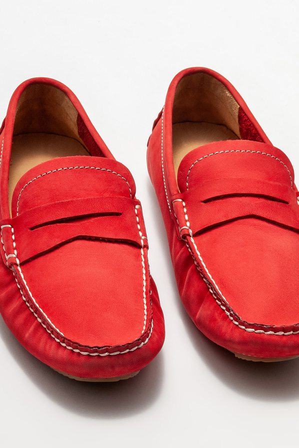 Kırmızı deri erkek loafer, günlük kullanım için - Elle Shoes