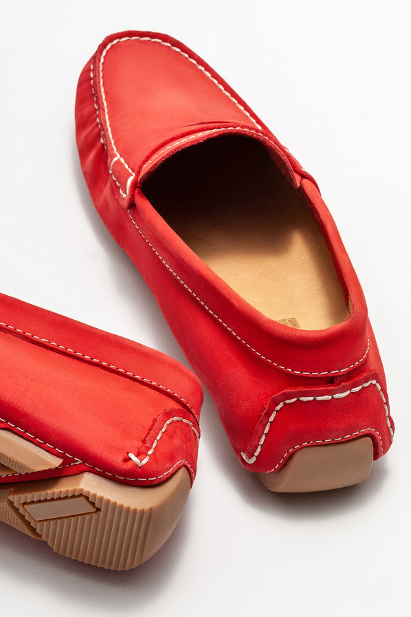 Kırmızı deri erkek loafer, günlük kullanım için - Elle Shoes