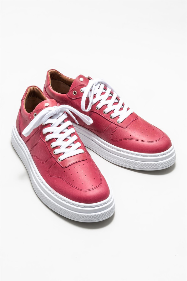 Kırmızı deri erkek spor ayakkabı - Elle Shoes