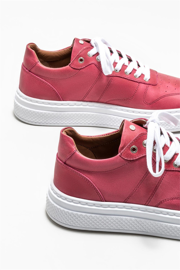 Kırmızı deri erkek spor ayakkabı - Elle Shoes