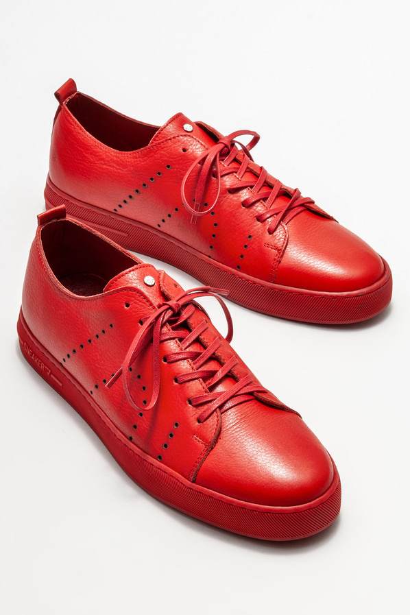 Kırmızı deri erkek spor ayakkabı - Elle Shoes