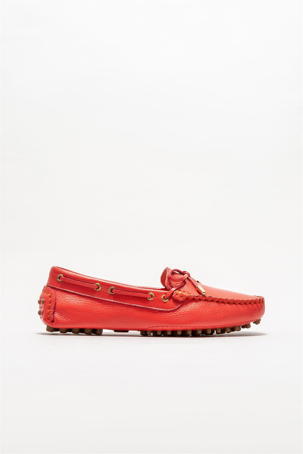 Kırmızı deri kadın loafer, günlük kullanım için - Elle Shoes