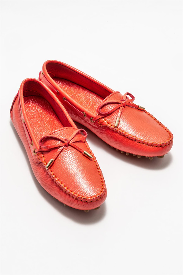 Kırmızı deri kadın loafer, günlük kullanım için - Elle Shoes