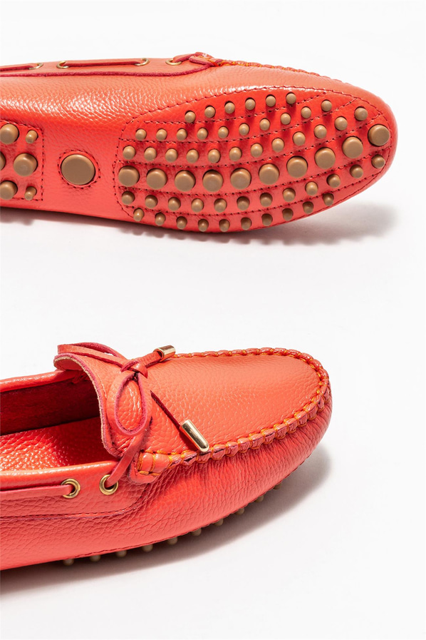 Kırmızı deri kadın loafer, günlük kullanım için - Elle Shoes