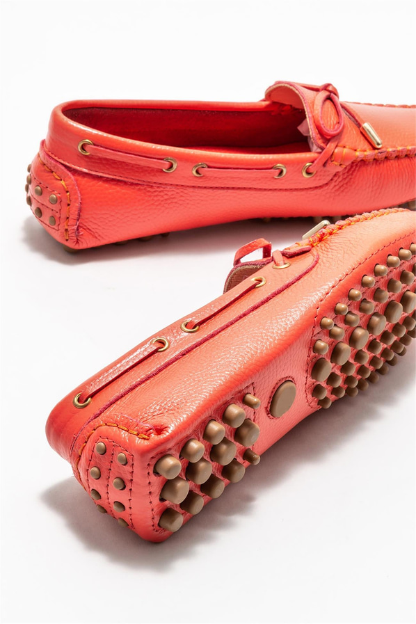 Kırmızı deri kadın loafer, günlük kullanım için - Elle Shoes