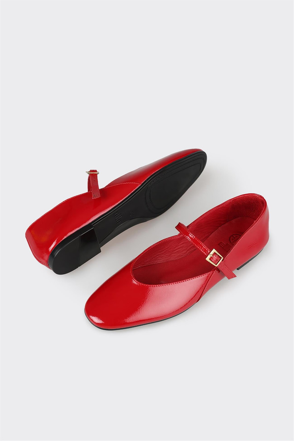 Kırmızı deri kadın babet - Elle Shoes