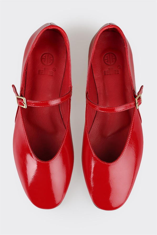 Kırmızı deri kadın babet - Elle Shoes