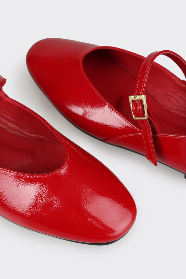 Kırmızı deri kadın babet - Elle Shoes