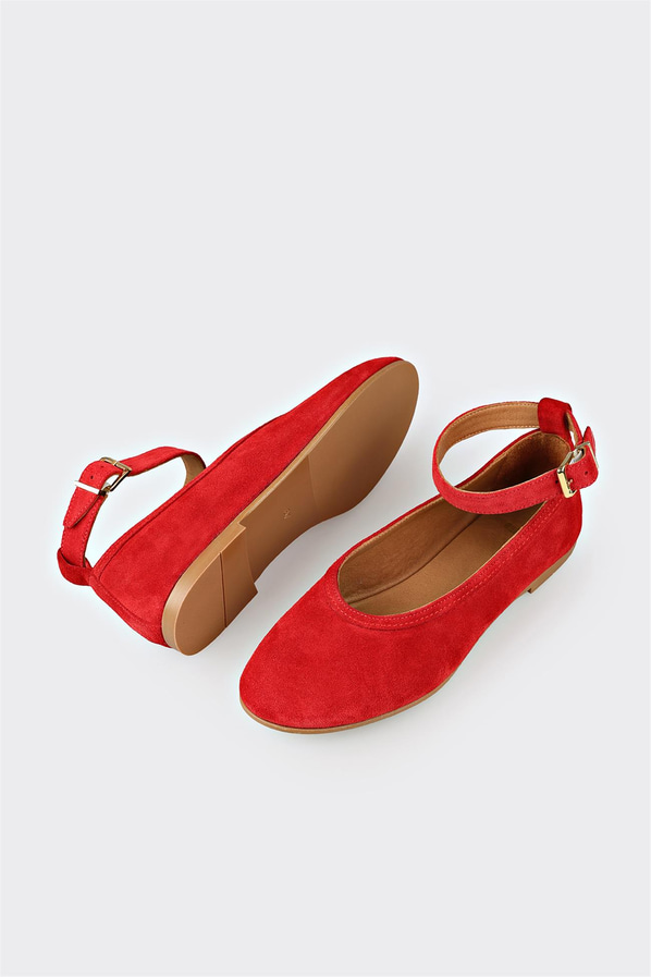 Kırmızı deri kadın babet, günlük kullanım için - Elle Shoes