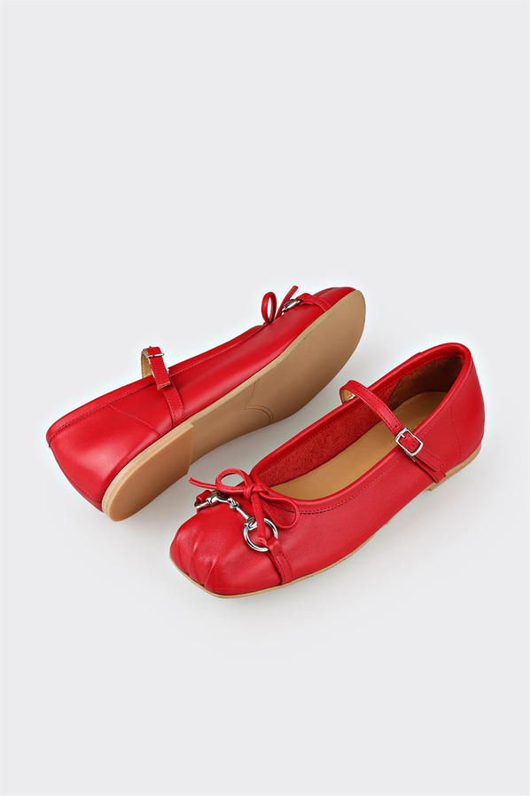 Kırmızı deri kadın babet, günlük kullanım için - Elle Shoes